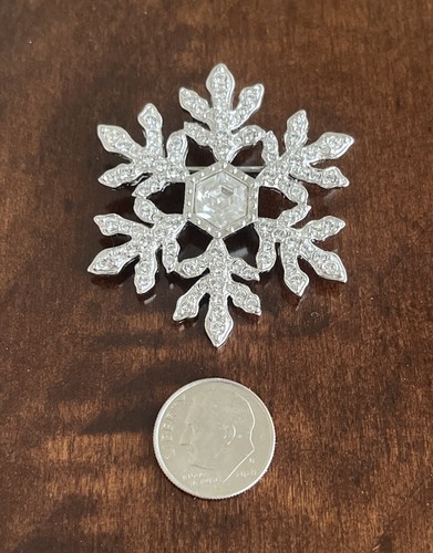 Swarovski Schneeflocke Brosche Schwan signiert rhodiniert mit weißen Kristallen - Bild 7 von 9