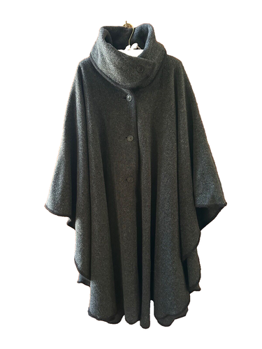 VTG CASCO BAY Cape Poncho Woman's Grey One Size 100% Heavy Wool Oversized USA