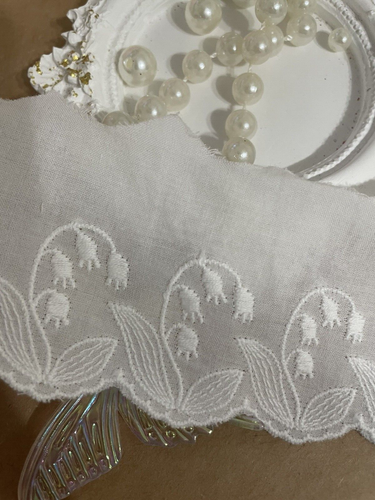 Vintage White Lily Floral Embroidery Cotton Lace Trim Great for Sewing & Crafts - Picture 4 of 9