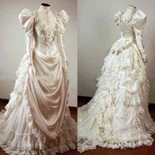 Vintage Victorian A-Line Wedding Dresses With Puffy HighNeck Historical Medieval