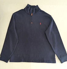 POLO RALPH LAUREN Men's French Ribbed Cotton 1/4 Zip Pullover Navy Size L NWOT