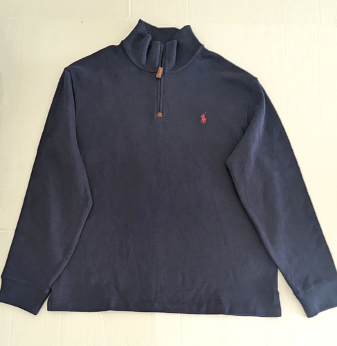Pullover POLO RALPH LAUREN Para hombres Francés Acanalado Algodón 1/4 Cremallera Azul Marino Talla L Nuevo sin Etiquetas - Imagen 1 de 7
