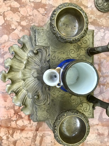 Calamaio ‘800 in Bronzo e Porcellana di Sevrès con PortaPenne a “ramage” - Foto 6 di 12