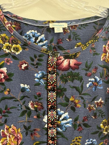 Sundance Top Damen blau Blumen Henley bestickt zierlich kleine 3/4 Ärmel - Bild 3 von 10