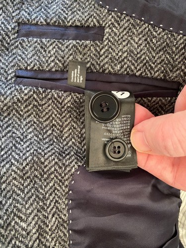 H&M Moon Fabric Wool Tweed Grey Herringbone Blazer Jacket 34 R Elbow Patches - Picture 16 of 17