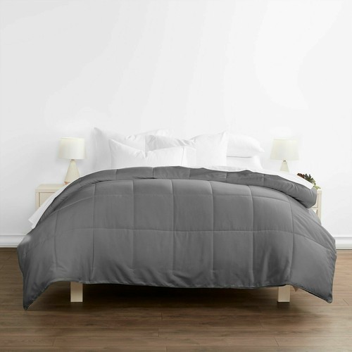 #082 King Size Lightweight Down Alternative Comforter Dark Gray Ultra Soft - Picture 3 of 7