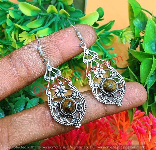 Turquoise Gemstone 925 Sterling Silver Plated Earring Handmade jewelry Earring - Picture 18 of 22