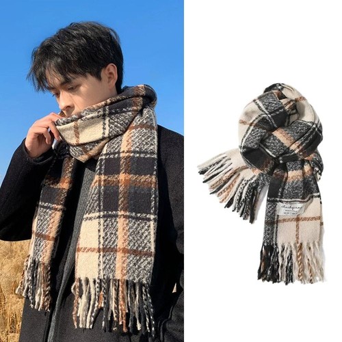 Lattice Plaid Wool Scarf Windproof Checkered Scarf Unisex