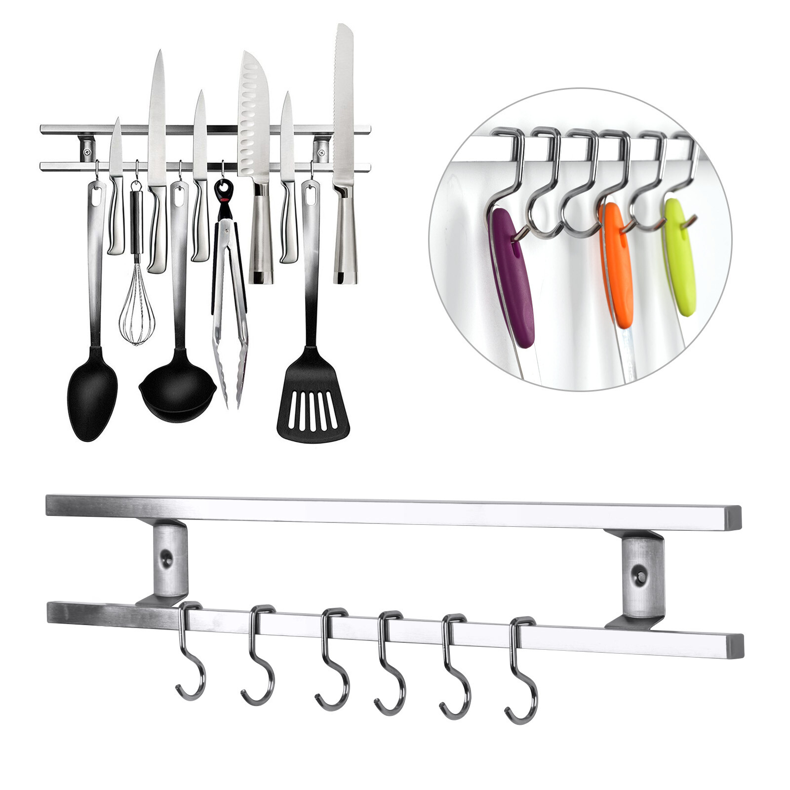 Wall Mounted Magnetic Knife Rack Strips Holder Stainless Steel Kitchen Utensils