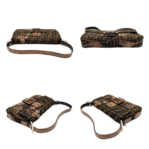 RARE☆☆☆☆☆☆Auth FENDI ZUCCA Snake Skin and Beaded Embroidery Mamma Baguette PM - Picture 7 of 12