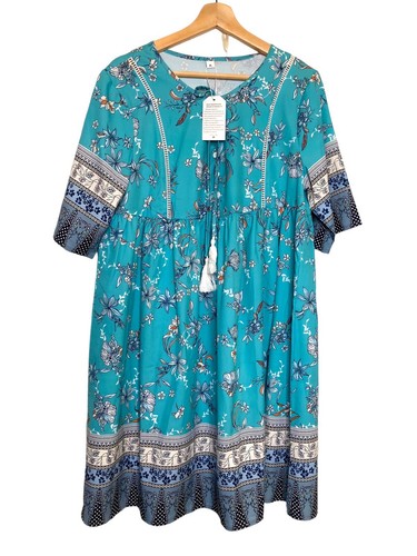 Women's Floral Boho Dress Casual Summer Swing A Line Beach Mini Dress XL NWT - Picture 2 of 12
