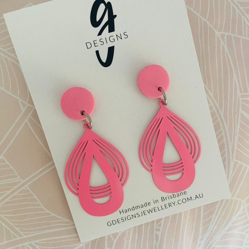 Statement Earrings - Fine Fan Metal - Black/Pink - You Choose Colour - Picture 2 of 9