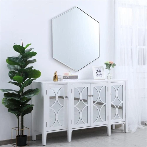Elegant Decor Eternity 35" x 41" Hexagonal Metal Frame Mirror in Silver - Picture 12 of 13