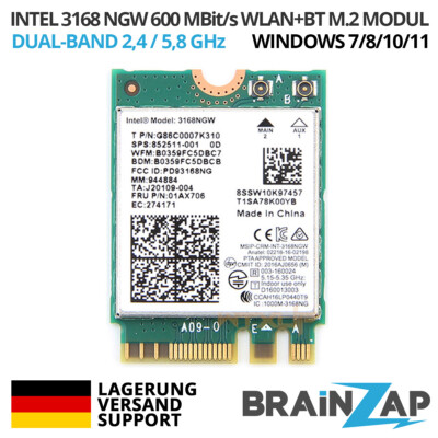 Intel M.2 NGFF WLAN Modul 3168 NGW WiFi 5 600 Mbps 802.11ac G86C007K310 01AX706