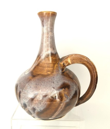 Jarrón jarra de cerámica artística esmalte por goteo gris y marrón firmado 7,25 pulgadas - Imagen 1 de 5