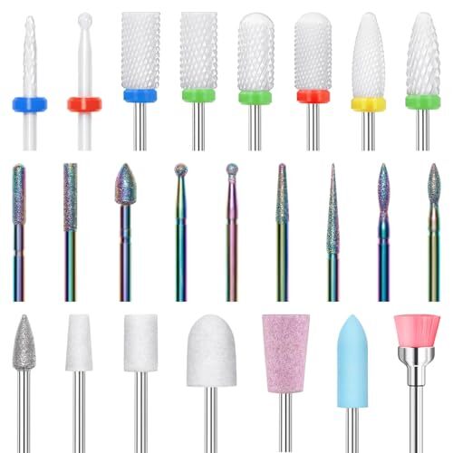 24 Pcs Nail Drill Bit Set, 3/32” Ceramic Diamond Carbide Nail Drill Bits - Picture 2 of 8
