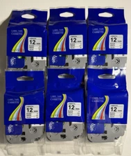 TZc-231 Label Tape 12mm 0.47'' Laminated White for P Touch Label Maker-6 Pack