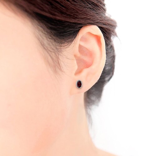 Garnet Gemstone 925 Sterling Silver Stud Earrings for Women & Girls E-3889 - Picture 2 of 5