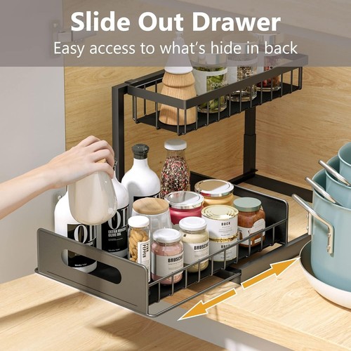 Under Sink Organizers Storage 2 Tier Slide Out Kitchen Cabinet Bathroom Storage - Picture 7 of 16