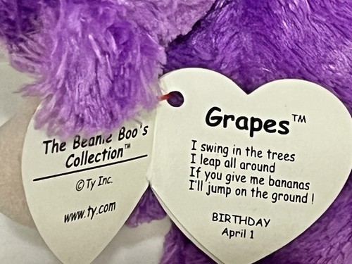 2015 TY Beanie Boos GRAPES der lila Affe Stofftier Plüschtier Spielzeug 4/1 mit Etikett - Bild 7 von 8
