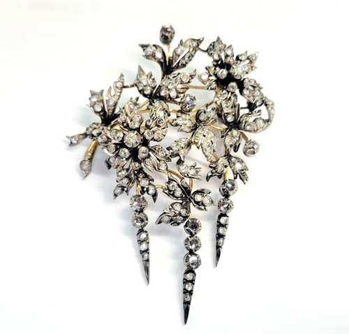 Antike alte Vintage Diamant 18K Gold & Silber Anstecknadel Broschen Viktorianischer Schmuck - Bild 1 von 1