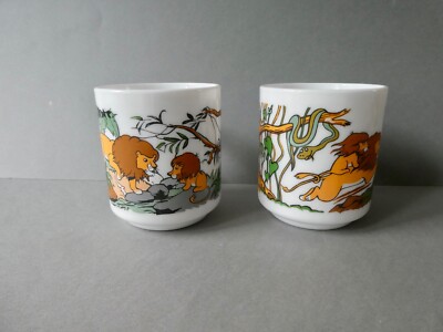 Mug Vintage Arcopal Motif Jungle Et Lions - Occasion, Blanc, Parfait Pour Les Collectionneurs
