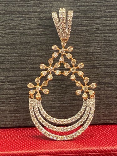 Pave 1.71 TCW Round Brilliant Cut Natural Diamonds Pendant In 585 Fine 14K Gold - Picture 5 of 12