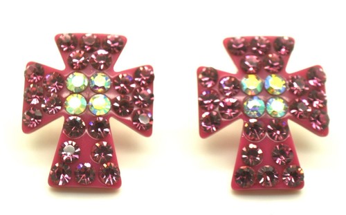 Western style cross stud/Dangle Cross Fuchsia color plastic Fashion Earrings - Picture 6 of 6