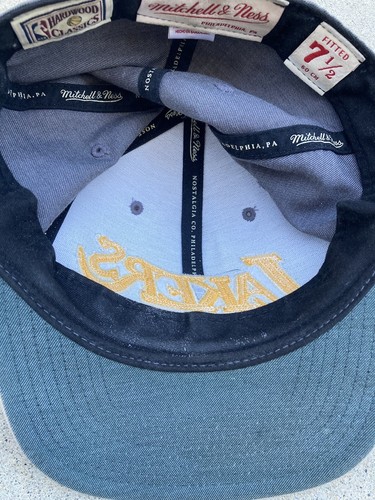 Mitchell & Ness LA Lakers Gray Spell-Out Fitted Hat 7 1/2 Harwood Classics NBA  - Picture 7 of 10