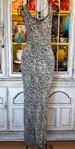 Vintage Betsey Johnson 90s Cream Black Snake Full Length Long Maxi Slip Dress M - Picture 3 of 10