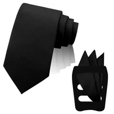 Tie and Pocket Square Combo Men Neck Ties and Handkerchief Set with Black1