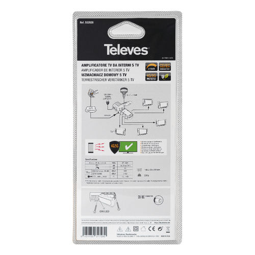 Amplificador Interior de Vivienda 5 Salidas UHF/VHF 16dB Conector CEI de Tel... - Imagen 3 de 3