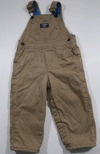 OshKosh B'gosh Tan Denim Overalls Baby Girl Boy Size 24M Fleece Lined Dark Wash