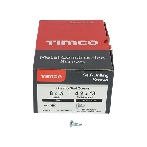 Timco - Skru Konstruksi Logam & Stud - PH - Pan - Self-Drilling - Zink (Saiz 8x - Picture 3 of 3