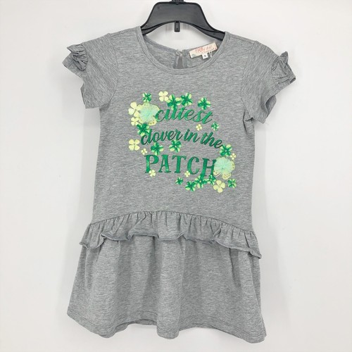 TRULY ME Kid's Cutest Clover Ruffle Jersey Dress in Heather Grey Size 5 NWT - Picture 2 of 11