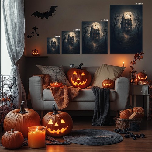 Impresión de póster estética de murciélago castillo terror murciélago de Halloween en lienzo vintage - Imagen 44 de 176