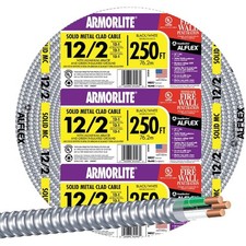 250 ft 12/2 Gauge Solid Copper MC Lite Cable Aluminum Armor