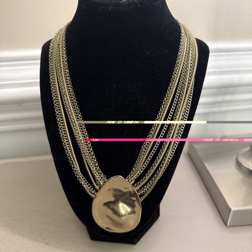 Chico's Gold Tone Hammered Metal Chain Link Pendant Necklace