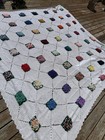Vtg White Crochet 3D Rose Afghan Blanket Granny Square 100”x102” Huge