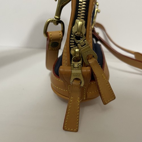 Bolso Cabriolet Dooney & Bourke Vintage Azul Marino Lona Cuero Tostado Cúpula Bolso EE. UU. - Imagen 12 de 17