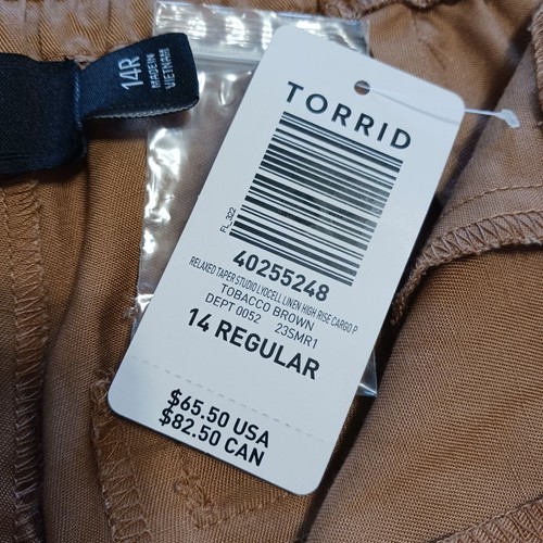 Torrid Relaxed Taper Studio Linen High Rise Cargo Pants Women’s 14R Ankle Crop - Picture 7 of 15