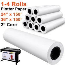 24"x150' 36"x150' CAD Bond Plotter Paper for Wide Format Inkjet Printers 2" Core