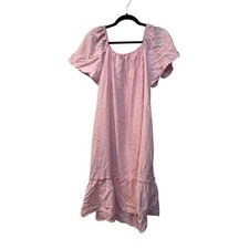 CY Fashions Pink Ruffle Hem Dress Women’s Large Short Sleeve Casual Midi