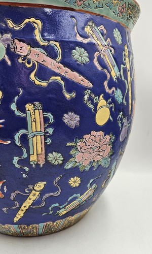 Vintage Famille Rose Medaillon chinesische Koi Fisch Schale Chinoiserie Pflanzgefäß Jardiniere - Bild 11 von 21