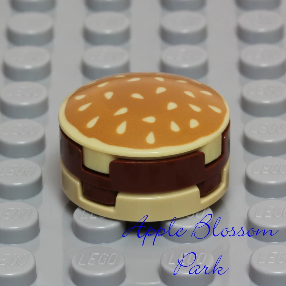 NEW Lego Minifigure HAMBURGER -Minifig Plain Meat Burger Food w/Sesame Seed Bun - Image 2 of 4