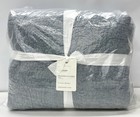 NEW Pottery Barn Belgian Flax Linen Floral Stitch Quilt~FULL/QUEEN~Chambray Blue