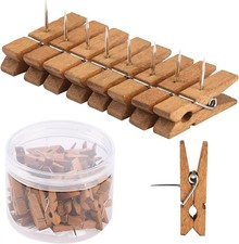 50 PCS Push Pin with Wooden Clips, Durable Pins, Decorative Brown