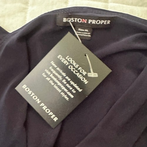 BOSTON PROPER Womens Top XL Navy Blue Halter Banded Bottom Mock Neck Open Back - Picture 2 of 9