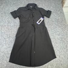 Halston Womens Black Short Sleeve Button Front Drawstring Shirt Dress XS NWT