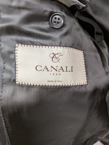 Traje de Lana Para Hombres 44 R Canali Etiqueta Marrón Gris Carbón Multi Rayas Hecho en Italia - Imagen 16 de 17